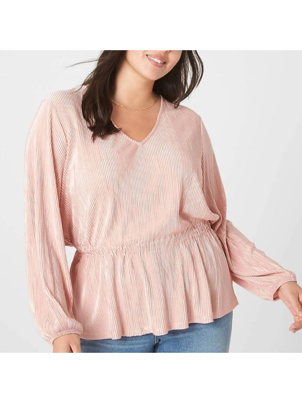 26/28 (4X) • Lane Bryant • Satin Peplum Plissé Pink Blouson Sleeve Blouse